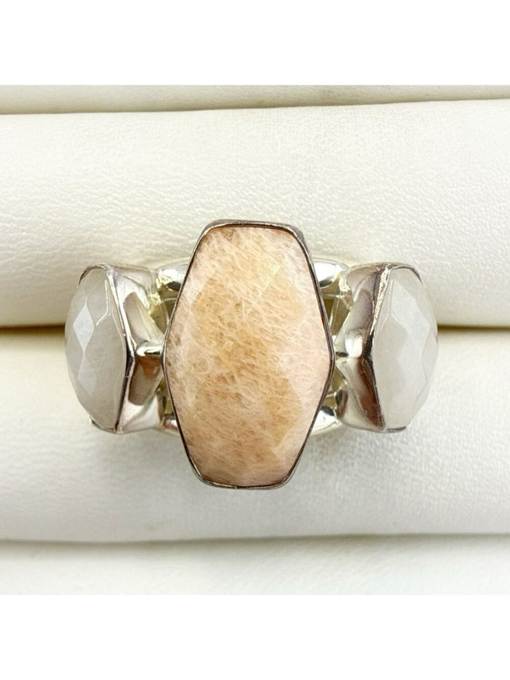 Jay King Ring Peach White Stone Sterling Silver 925 sz 8 Geometric Statement DTR